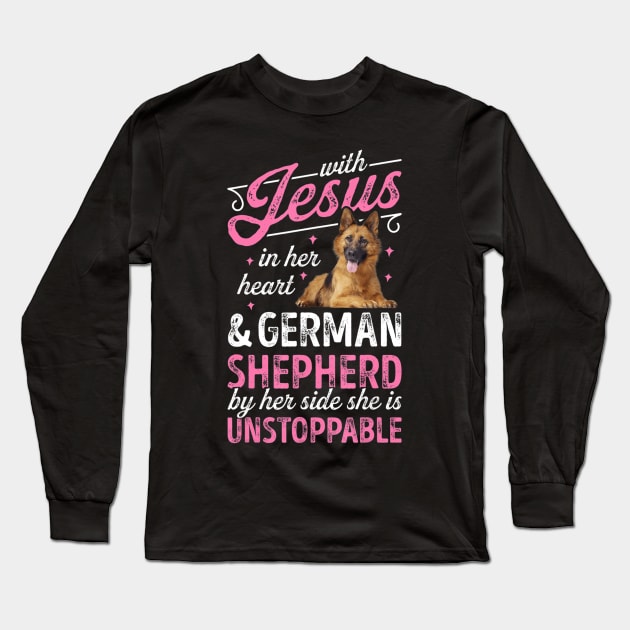 With Jesus In Her Heart And German Shepherd Long Sleeve T-Shirt by HaroldKeller